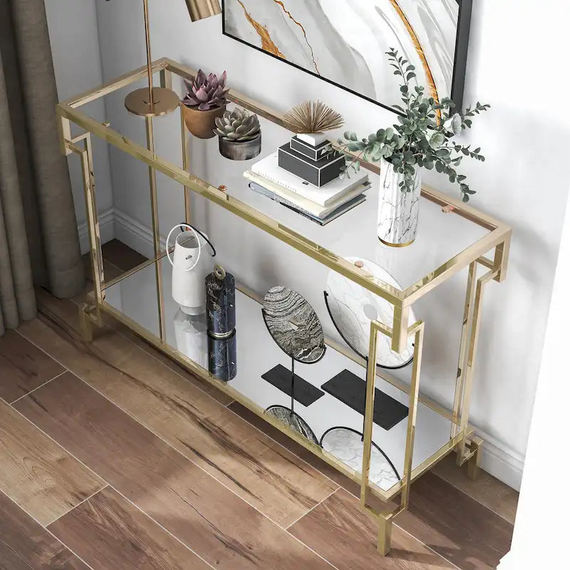 Table d'appoint Yout Glam 43 pouces avec plateau en verre et une étagère, par Furniture of America