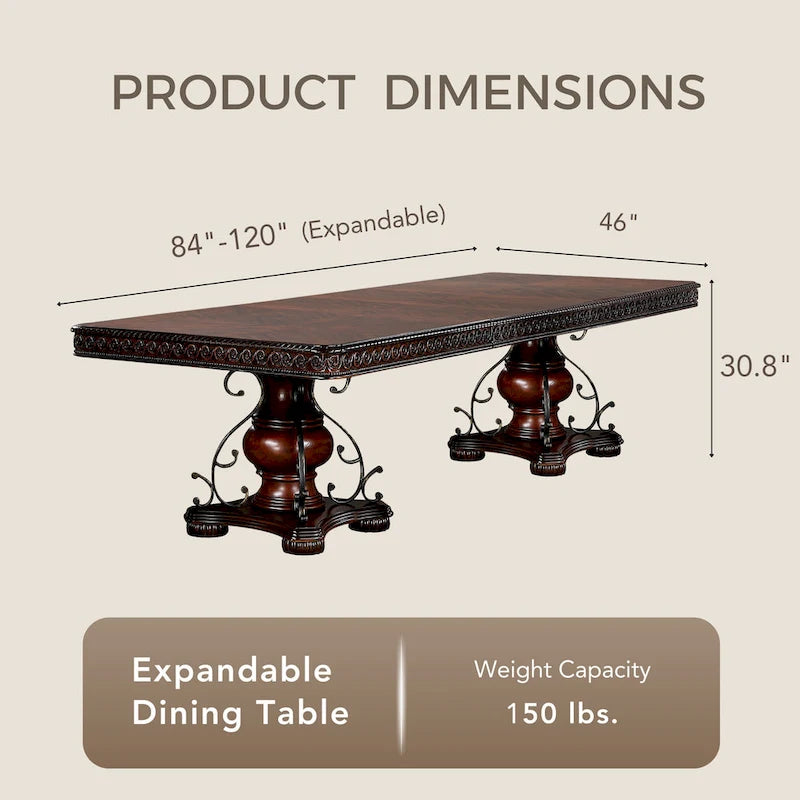 Table de salle à manger traditionnelle Baburam en merisier de 120 pouces de Furniture of America