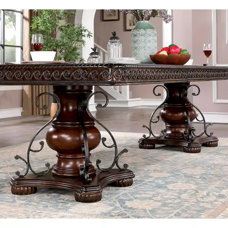 Table de salle à manger traditionnelle Baburam en merisier de 120 pouces de Furniture of America
