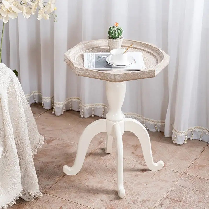 Table d'appoint octogonale rustique en bois massif avec plateau - 24,6 x 18,1 x 18,1