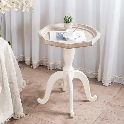 Table d'appoint octogonale rustique en bois massif avec plateau - 24,6 x 18,1 x 18,1