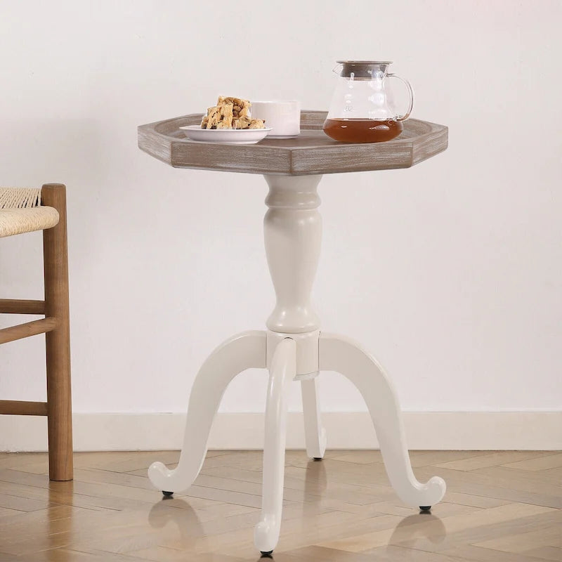 Table d'appoint octogonale rustique en bois massif avec plateau - 24,6 x 18,1 x 18,1