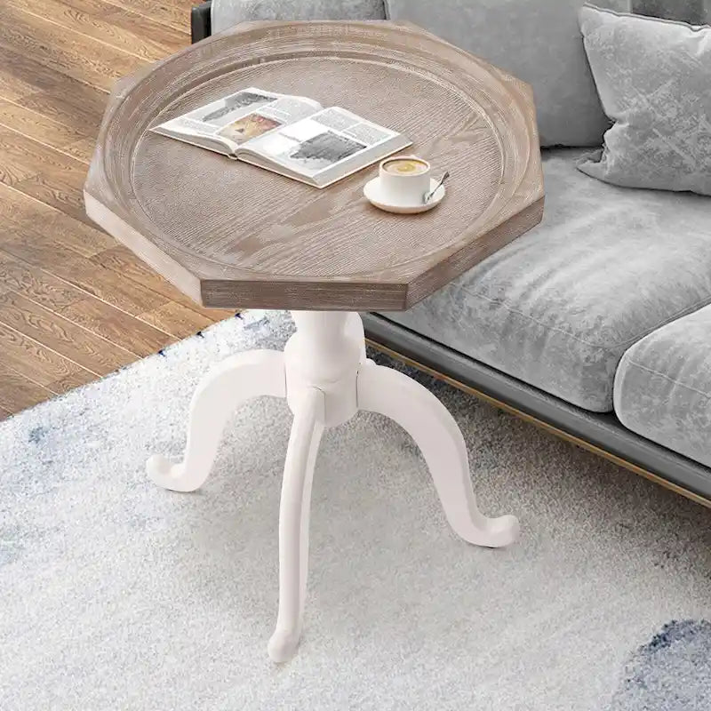 Table d'appoint octogonale rustique en bois massif avec plateau - 24,6 x 18,1 x 18,1