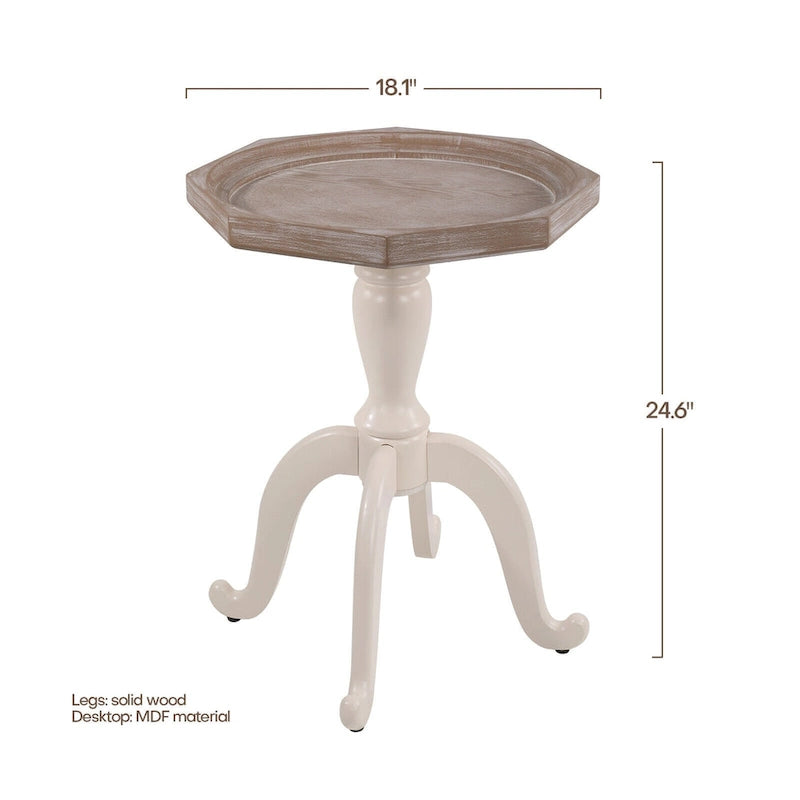 Table d'appoint octogonale rustique en bois massif avec plateau - 24,6 x 18,1 x 18,1