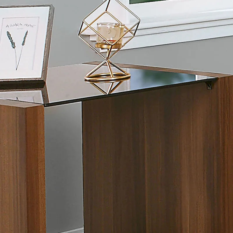 Table d'appoint contemporaine Valmont en noyer, plateau en verre de 56 cm (22 pouces), à une étagère, par Furniture of America
