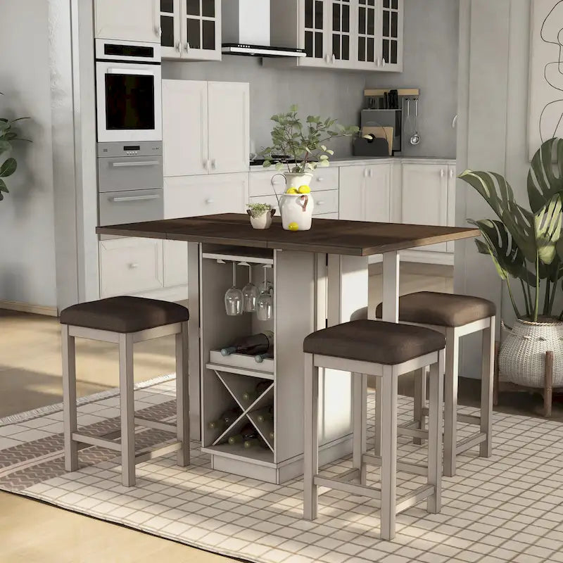 Farmhouse White Wood Drop Leaf 5-Piece Counter Height Dining Table Set by Furniture of America