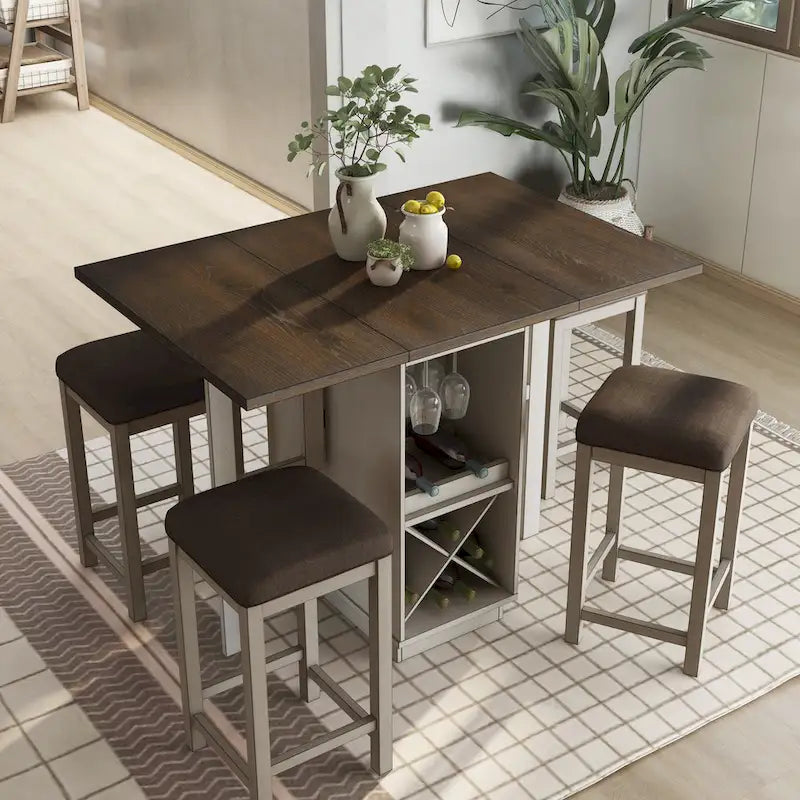 Ensemble de salle à manger 5 pièces style ferme en bois blanc avec abattants, hauteur comptoir, par Furniture of America