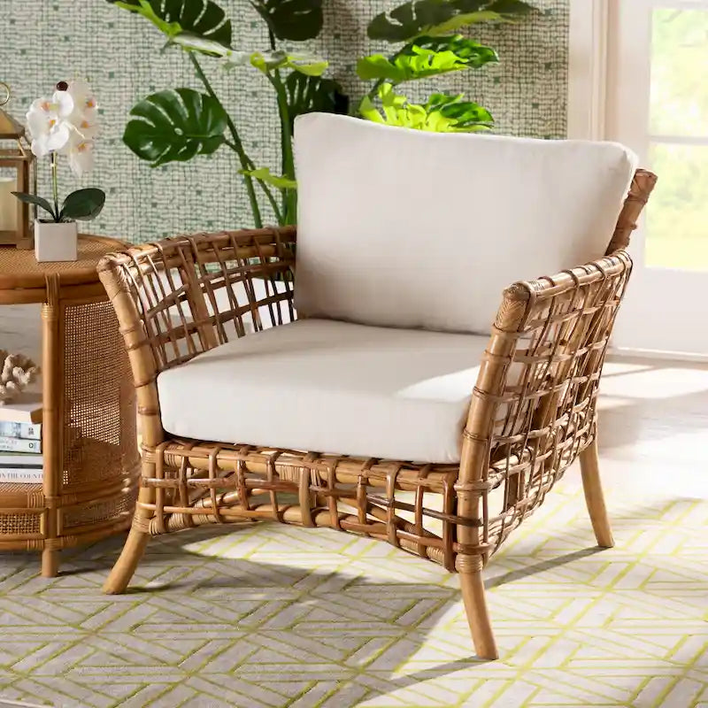 Fauteuil Babette moderne bohème en rotin marron naturel bali &amp; pari