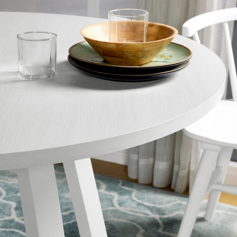Table de salle à manger ronde Edo de Roundhill Furniture, piètement à tréteaux, finition blanche