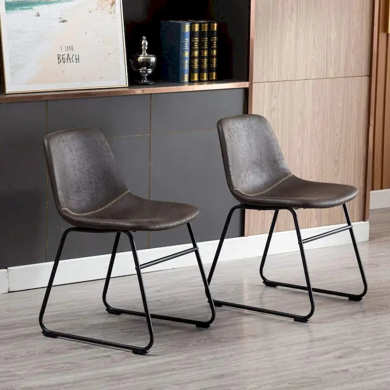 Chaises de salle à manger modernes en similicuir avec structure en métal (lot de 2) - 61 cm (H) x 37 cm (L) x 53 cm (P)