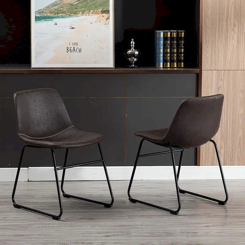 Chaises de salle à manger modernes en similicuir avec structure en métal (lot de 2) - 61 cm (H) x 37 cm (L) x 53 cm (P)