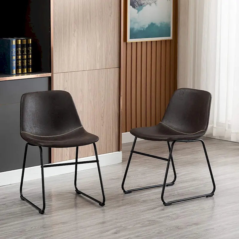 Chaises de salle à manger modernes en similicuir avec structure en métal (lot de 2) - 61 cm (H) x 37 cm (L) x 53 cm (P)