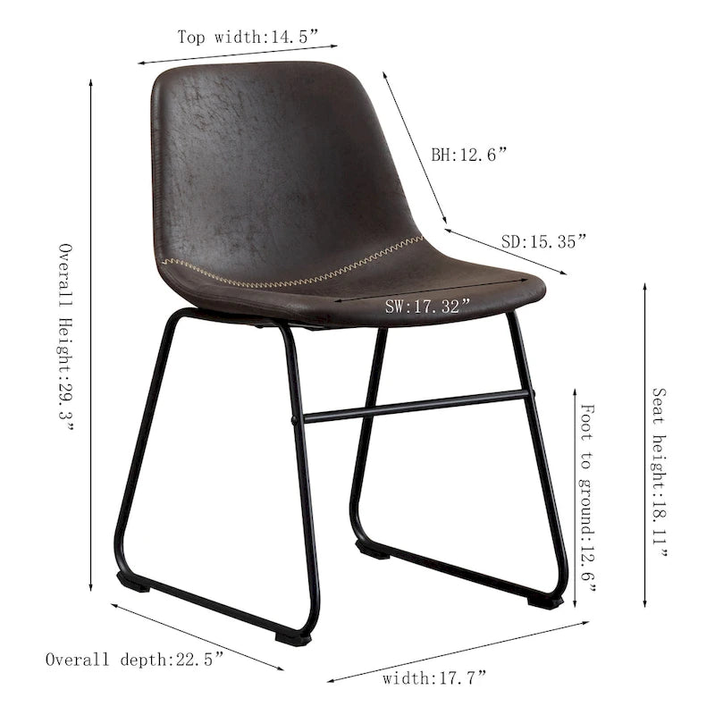 Chaises de salle à manger modernes en similicuir avec structure en métal (lot de 2) - 61 cm (H) x 37 cm (L) x 53 cm (P)