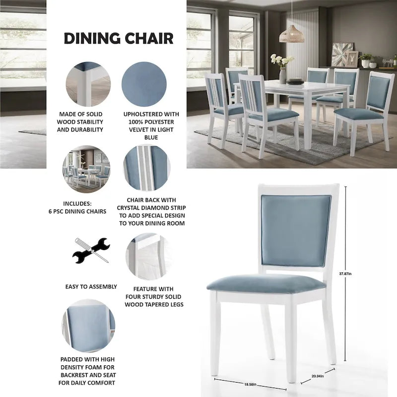Chaises de salle à manger CraftPorch Luxueuses à rayures en cristal et diamant (Ensemble de 6)