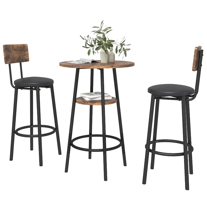 Ensemble de salle à manger 3 pièces, table de bar ronde à 2 niveaux et chaise rembourrée