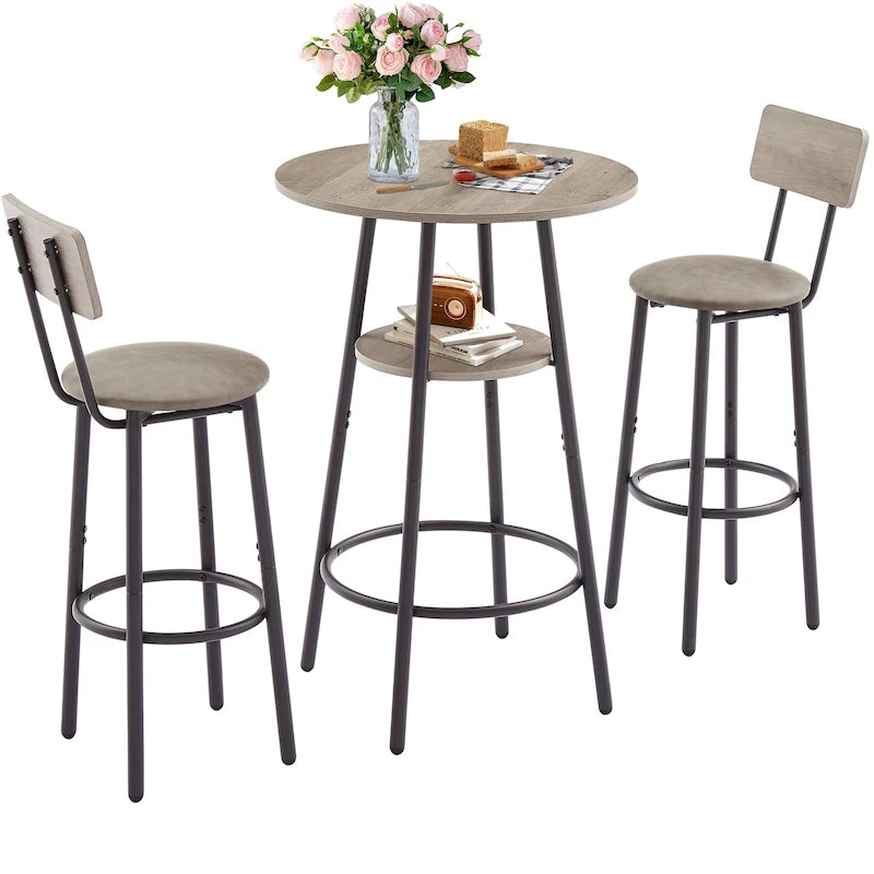 Ensemble de salle à manger 3 pièces, table de bar ronde à 2 niveaux et chaise rembourrée