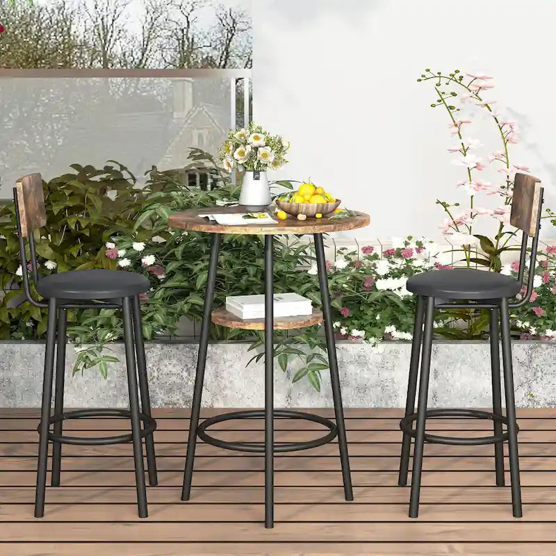 Ensemble de salle à manger 3 pièces, table de bar ronde à 2 niveaux et chaise rembourrée