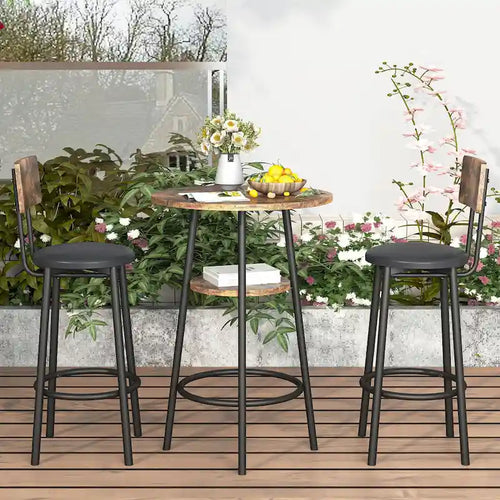 Ensemble de salle à manger 3 pièces, table de bar ronde à 2 niveaux et chaise rembourrée