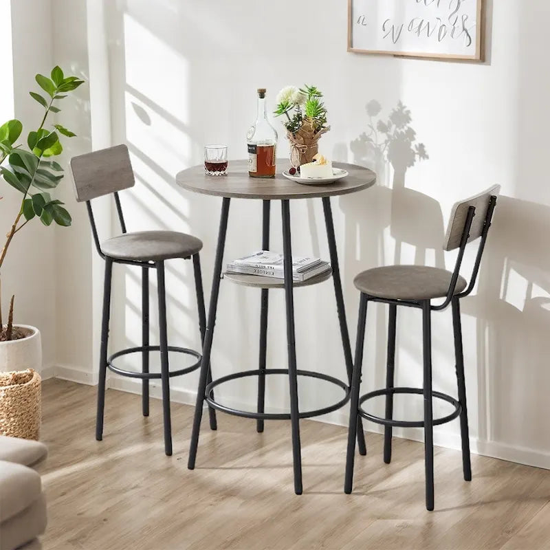 Ensemble de salle à manger 3 pièces, table de bar ronde à 2 niveaux et chaise rembourrée