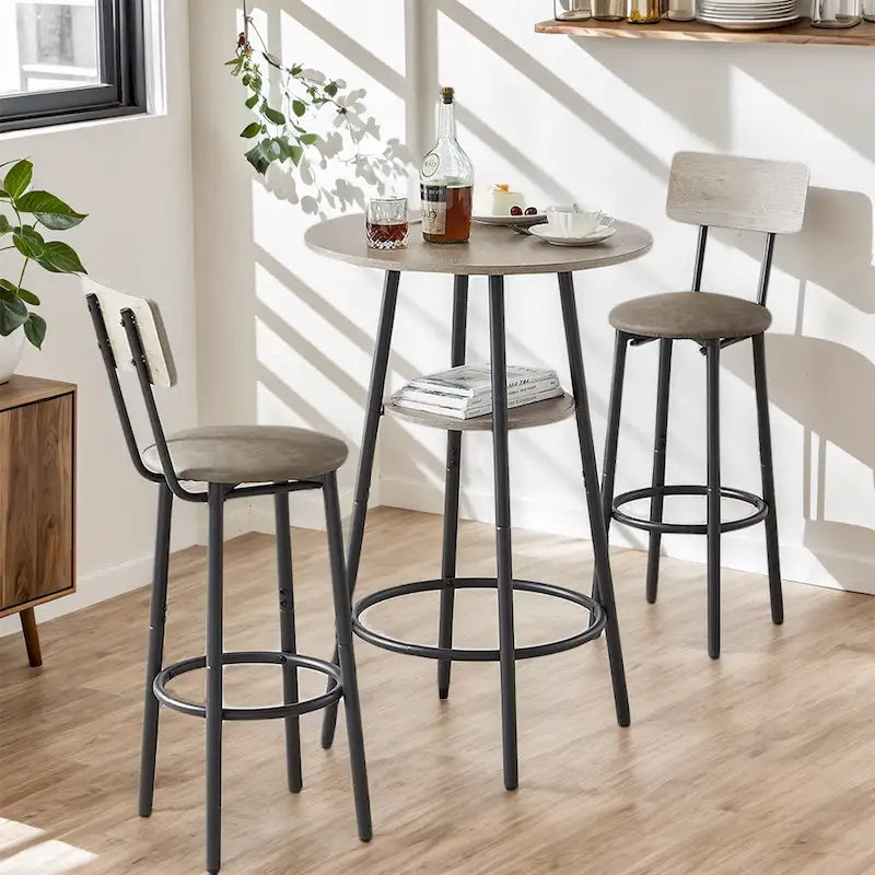 Ensemble de salle à manger 3 pièces, table de bar ronde à 2 niveaux et chaise rembourrée