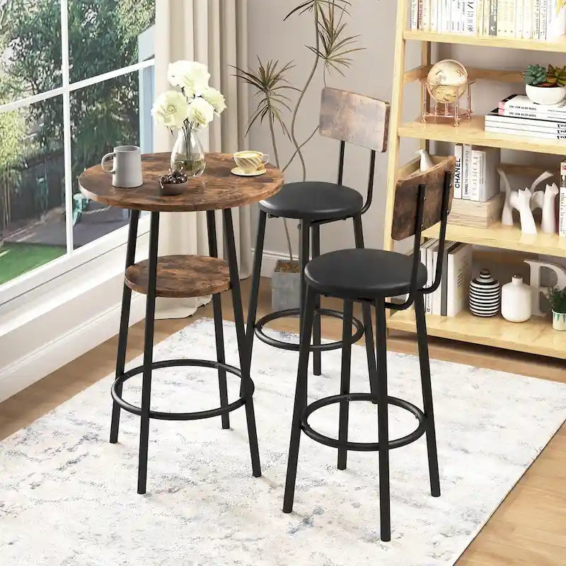 Ensemble de salle à manger 3 pièces, table de bar ronde à 2 niveaux et chaise rembourrée