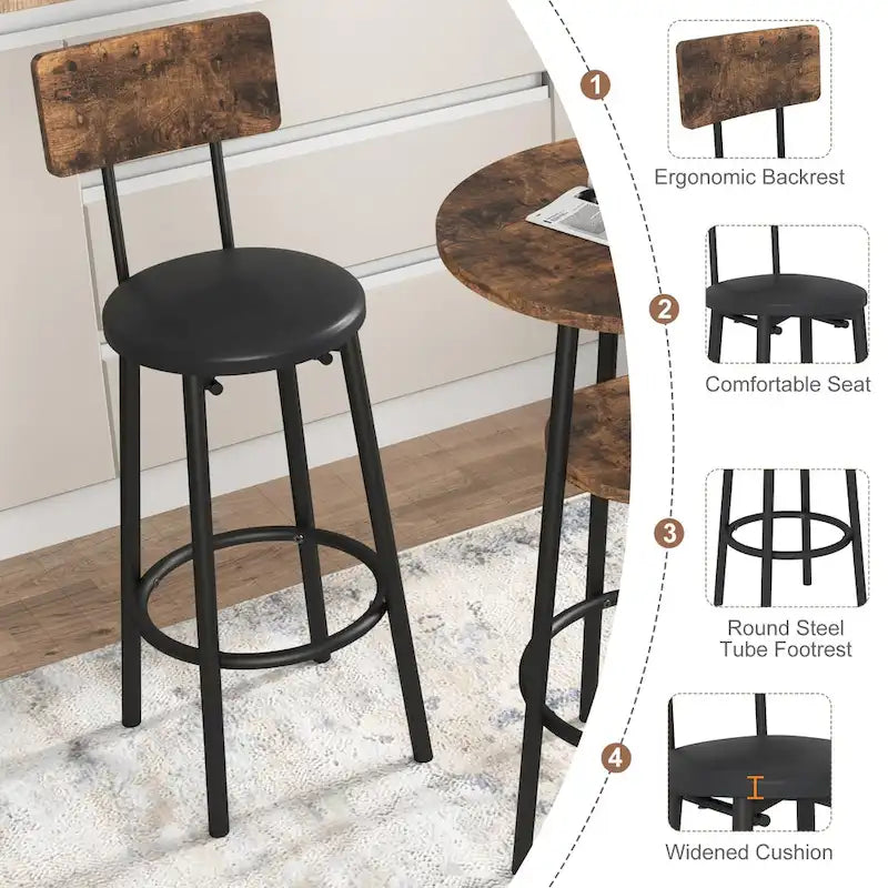 Ensemble de salle à manger 3 pièces, table de bar ronde à 2 niveaux et chaise rembourrée