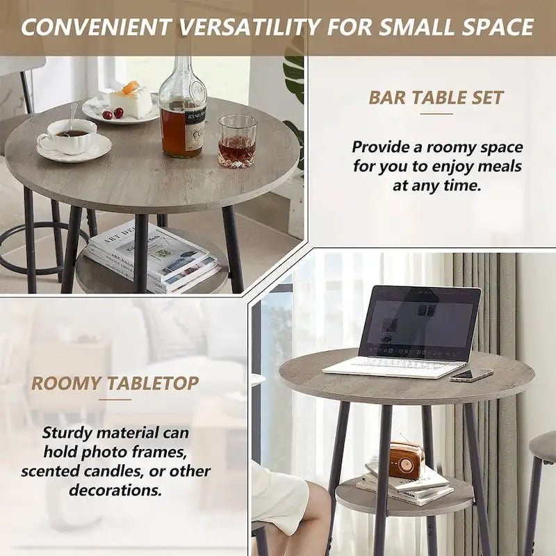 Ensemble de salle à manger 3 pièces, table de bar ronde à 2 niveaux et chaise rembourrée