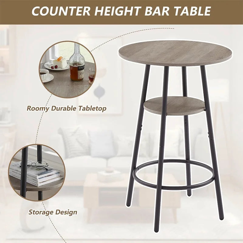 Ensemble de salle à manger 3 pièces, table de bar ronde à 2 niveaux et chaise rembourrée
