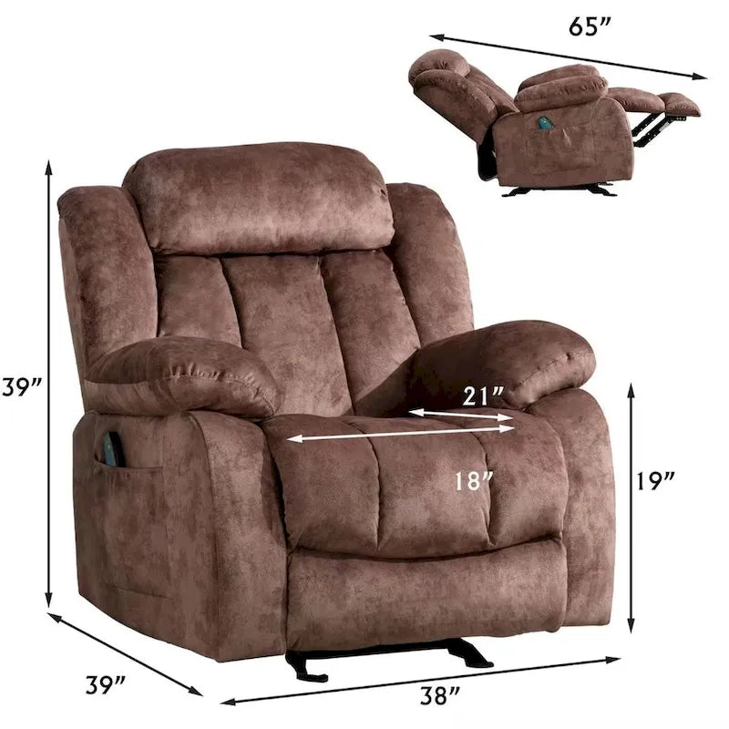 Fauteuil inclinable manuel rembourré en tissu doux avec fonction massage et chauffage