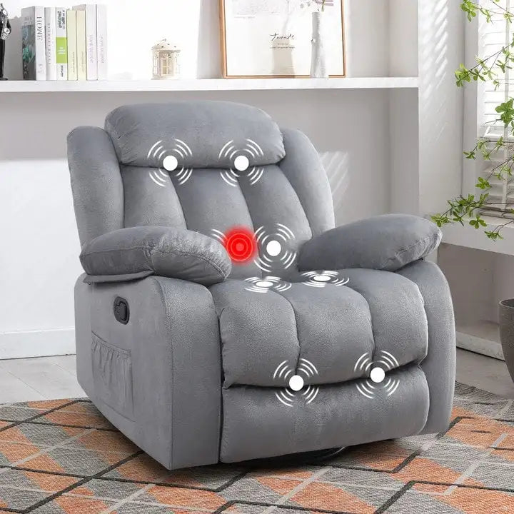 Fauteuil inclinable manuel rembourré en tissu doux avec fonction massage et chauffage