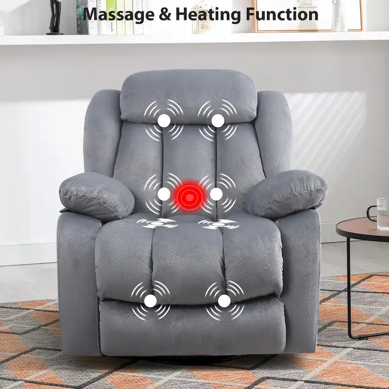 Fauteuil inclinable manuel rembourré en tissu doux avec fonction massage et chauffage