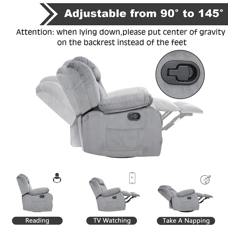 Fauteuil inclinable manuel rembourré en tissu doux avec fonction massage et chauffage