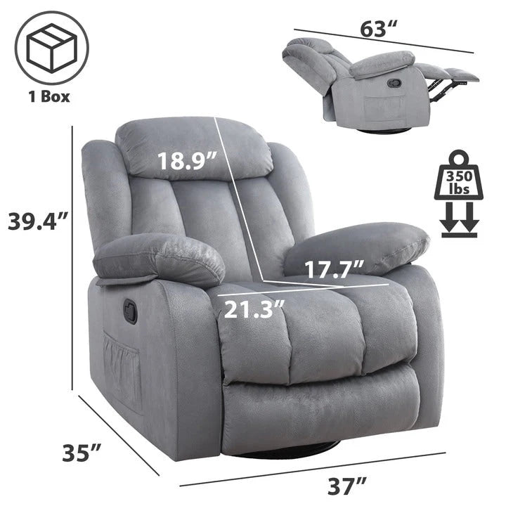 Fauteuil inclinable manuel rembourré en tissu doux avec fonction massage et chauffage