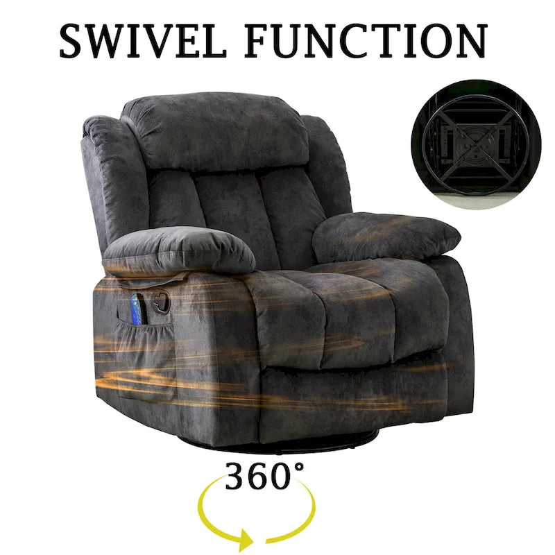 Fauteuil inclinable manuel rembourré en tissu doux avec fonction massage et chauffage