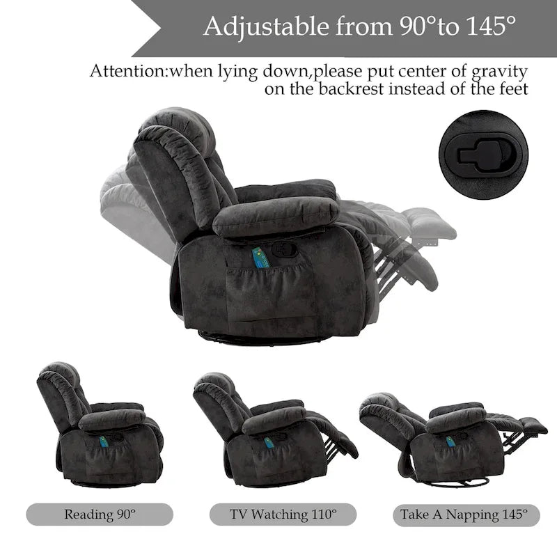 Fauteuil inclinable manuel rembourré en tissu doux avec fonction massage et chauffage