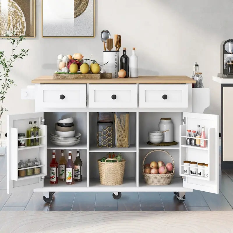 Îlot de cuisine en MDF de 135 cm de largeur avec comptoir et armoire de rangement