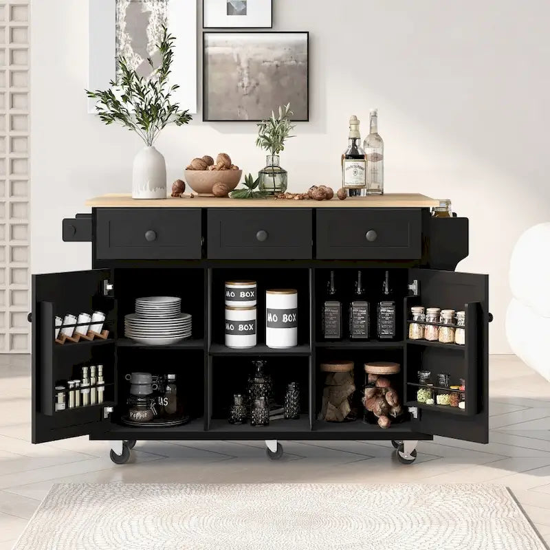 Îlot de cuisine en MDF de 135 cm de largeur avec comptoir et armoire de rangement