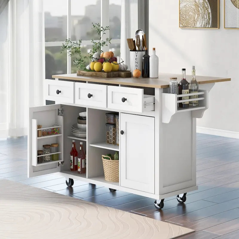 Îlot de cuisine en MDF de 135 cm de largeur avec comptoir et armoire de rangement