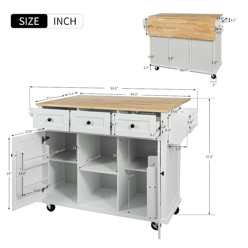 Îlot de cuisine en MDF de 135 cm de largeur avec comptoir et armoire de rangement