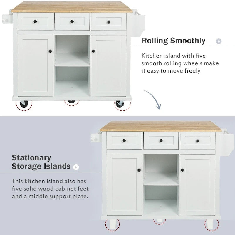 Îlot de cuisine en MDF de 135 cm de largeur avec comptoir et armoire de rangement
