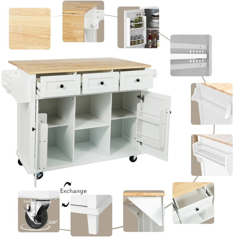 Îlot de cuisine en MDF de 135 cm de largeur avec comptoir et armoire de rangement