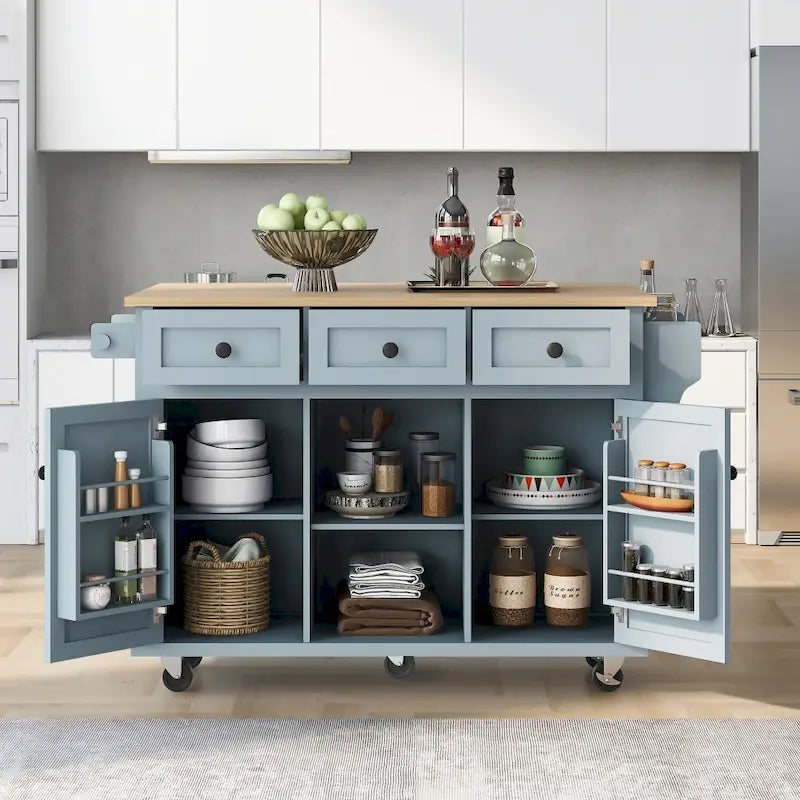 Îlot de cuisine en MDF de 135 cm de largeur avec comptoir et armoire de rangement
