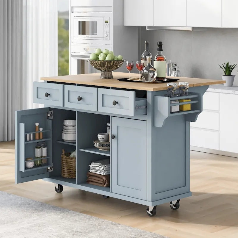 Îlot de cuisine en MDF de 135 cm de largeur avec comptoir et armoire de rangement