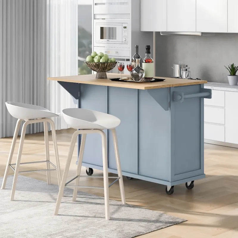 Îlot de cuisine en MDF de 135 cm de largeur avec comptoir et armoire de rangement