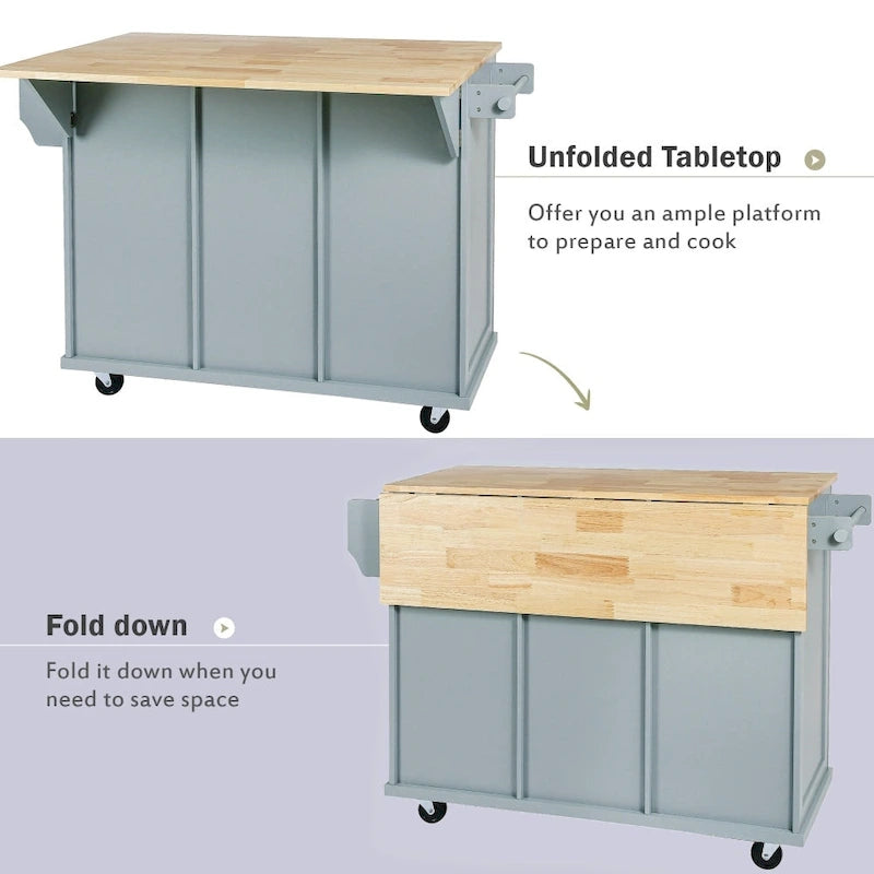Îlot de cuisine en MDF de 135 cm de largeur avec comptoir et armoire de rangement