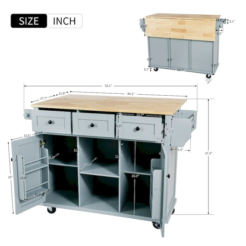 Îlot de cuisine en MDF de 135 cm de largeur avec comptoir et armoire de rangement