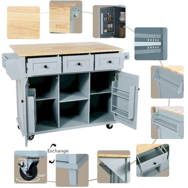 Îlot de cuisine en MDF de 135 cm de largeur avec comptoir et armoire de rangement