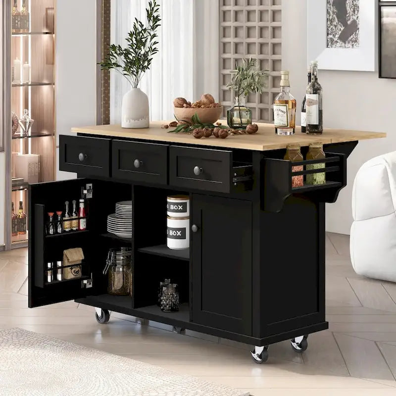 Îlot de cuisine en MDF de 135 cm de largeur avec comptoir et armoire de rangement