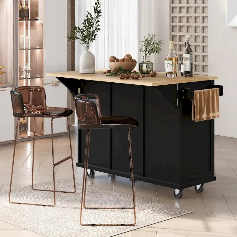 Îlot de cuisine en MDF de 135 cm de largeur avec comptoir et armoire de rangement