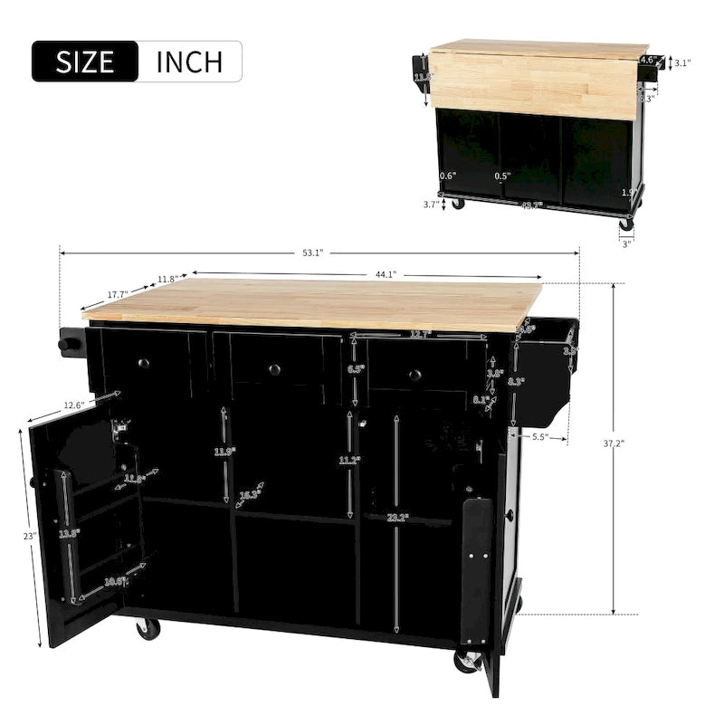 Îlot de cuisine en MDF de 135 cm de largeur avec comptoir et armoire de rangement